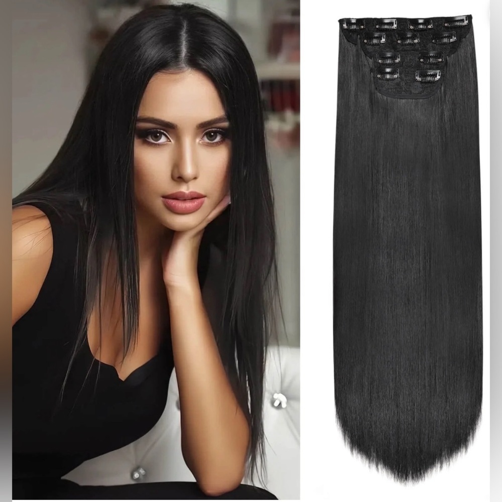 Human hair blend Beautiful Long Hair Extensions Black Color